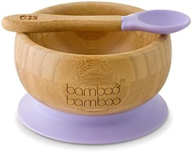 Baby Suction Bowls and Matching Spoon Set, Suction Stay Put Feeding Bowl, Natural Bamboo