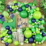 Blue and Green Balloon Garland Arch Kit, 100 PCS Lime Light Green Navy Blue Silver Confetti Latex Balloons Arch Kit for Boys Jungle Safari Dinosaur Birthday Football Game Party Decorations Supplies