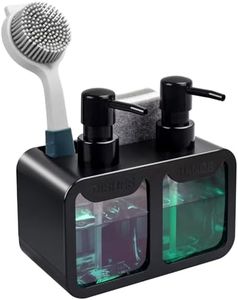 4-in-1 Soap Dispenser with Sponge Holder – Kitchen Sink Soap Pump for Dishwashing, Compact Dish Soap Dispenser for Kitchen or Bathroom Countertop, Refillable Liquid Soap Pump (Black)