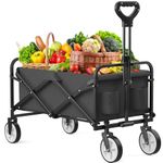 Folding Wagon, Collapsible Wagon Garden Cart Heavy Duty with All-Terrain Wheels, Outdoor Utility Foldable Beach Wagon for Camping Shopping Sports (1 Year Warranty)