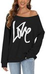 CHICALLURE Womens Off One Shoulder Sweatshirt Long Sleeve Plus Size Tops Slouchy Baggy Pullover Sweater(Black, XL)