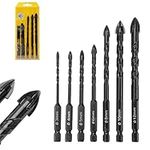 TOPWAY Drill Bits Set 6PCs 1/4" (6.35mm) Hex Shank, 4-12mm Cemented Carbide Tipped Cross Head Multipurpose Drill Bits for Concrete Wall Masonry Glass Ceramic Tile Brick Wood Block