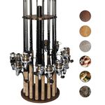 Rush Creek Creations 16 Round Fishing Rod/Pole Storage Floor Rack Dark Walnut Finish - Features Heavy Duty Steel Post - No Tool Assembly