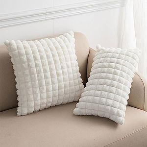 Throw Pillow Covers Set of 2 Velvet Cushion Covers Modern Soft Home Decorative Pillow Case for Living Room Sofa Square Home Decor 18x18 inch (White)