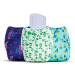 bumberry Adjustable Reusable 3 Pocket Cloth Diaper Cover Combo With 3 Microfiber Insert For Babies (Pack Of Seahorse, Fuzzyfox and Giraffe 3-36 months)