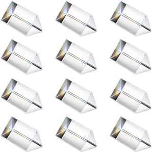 QFkris 12PCS Optical Glass Triangular Prism,50mm/2inch Crystal Equilateral Prisms Set for Teaching Photo Photography
