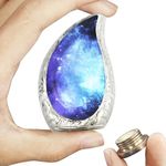 M MEILINXU Cosmic Galaxy Small Keepsake Urn for Human Ashes - Blue Starry Aurora Borealis Mini Urn - Fits a Small Amount of Cremated Remains - Display at Home or Niche Brass Hand Engraved Tear Drop