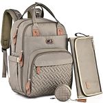 Changing Bag Backpack, Dikaslon Large Nappy Back Pack Multifunction Baby Bags with Portable Changing Mat, Pacifier Holder, and Stroller Straps, for Mom and Dad (Khaki)