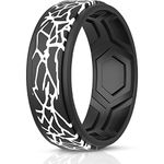 ThunderFit Silicone Wedding Rings for Men, Breathable Airflow Pattern - 9mm Wide - 2mm Thick (Black-Black with Features - Size 8.5-9 (18.9mm))