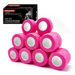 FRESINIDER 9 Rolls Self Adhesive Wrap Athletic Tape Gauze, Breathable Elastic Cohesive Bandage for Sports Injury & Pet (7 Pcs 2"x 5 Yards + 2 Pcs 1" X 5 Yards) (Pink)