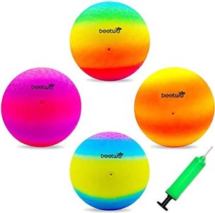Bouncy Kickball, ballon de jeu en PVC pour enfants, multicolore, arc-en-ciel, softball, pour l'intérieur et l'extérieur, avec pompe à main, un lot de 4 balles (8,5 pouces), multicolore
