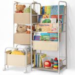 Bikoney Kids Bookshelf, 4-Tier Book Shelf with Toy Storage, Book Storage with Toy Box Storage, Large Kids Bookcase with Kids Storage Cart Book Shelf for Kids Rooms Nursery Playroom Classroom