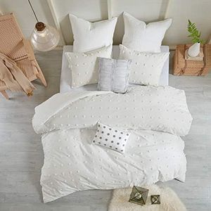 Intelligent Design Cotton Jacquard Pompom Ivory King Duvet Cover Set, 7pc