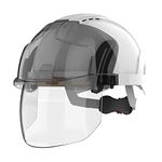 JSP EVO VISTAshield EN 397 Safety Helmet with A-rated Impact Protection Integrated Faceshield Vented White/Smoke (AMD170-005-F00)