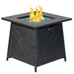 Bali Outdoors Gas Fire Pit Table, 28 inch 50,000 BTU Square Outdoor Propane Fire Pit Table with Lid and Blue Fire Glass