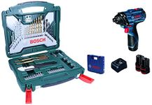 Bosch GDR 120 LI Cordless Impact Driver with Double Battery (Blue, 3-Piece)&Bosch GHG 180 Plastic Heat Gun, Blue&Bosch X50Ti Drill Bit Set (50-Pieces)