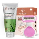 Senzicare Body Razor for Women's Hair Removal With Aloevera Gel | Lubricating Strip with Aloe Vera | Travel Case | 4-Blade Precision | Smooth & Hassle-Free Shaving