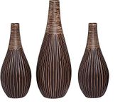 Hosley Set of 3 Brown Textured Ceramic Cute Bud Vase Set Ideal Gift for Bathroom, Fireplace Mantel, Library, Wedding, Part, Spa.
