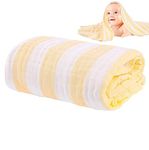 BABY STATION Muslin Baby Bath Towel Large Gauze Super Soft Baby Bath Towel Washcloths, 6 Layers 100% Cotton Infant Towel Newborn Towel Blanket Suitable for Baby's Delicate Skin (Yellow Striped)