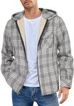 COOFANDY Flannel Jacket For Men Fleece Zip Up Jacket Gray Plaid Jacket Sherpa Lined Hoodie Big and Tall