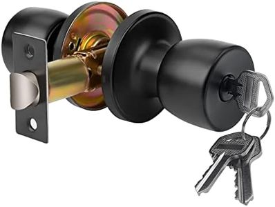 Door Knob with Lock and Keyed, Black Matte Round Ball Lock Interior/Exterior Door Knob for Bedroom Or Bathroom/Entry Door Handle