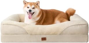 EHEYCIGA Memory Foam Dog Bed for Large Sized Dog, Orthopedic Dog Sofa Bed with Sides and Waterproof Liner, Washable Bolster Pet Bed Couch with Removable Cover, 36x27x7 Inch, Beige