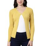 ICW Women's Acrylic Knitted Ribbed Cardigan Front-Open Top Full Sleeve Shrug Jacket for Girls ((ONE Size -S-M)(Bust Size 30-36 Inch) (Yellow)