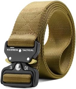 FAIRWIN Tactical Belt, Military Style Webbing Riggers Web Belt Heavy-Duty Quick-Release Metal Buckle (Tan, S 30"-36")