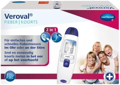 Veroval Thermomètre infrarouge 2 en 1 - Mesure rapide de la fièvre dans l'oreille et le front - Idéal pour les familles - Avec 10 capuchons de protection