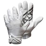Battle Sports Triple Threat Wide Receiver Gloves - Adult & Youth Football Gloves - Ultra Stick Gloves - Adult Medium, White