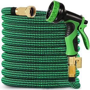 150 ft Expandable Garden Hose - New Flexible Water Hose 150ft with 10 Pattern Spray Nozzle, 3/4 Solid Brass Connectors, Retractable Latex Core - Lightweight Expanding Hose