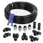 Hromee Air Line Tubing Kit, 1/4” (6.35MM) OD×32.8 Feet Polyurethane PU Tube and Push to Connect Fittings, 14 PCS Compressed Pipe and Accessories Kit