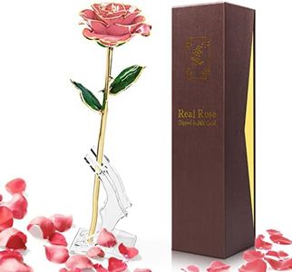 Gold Dipped Rose 24k: Yolife 24k Gold Dipped Real Rose Lasted Forever with Transparent Stand, Best for Her - for Valentine’s Day Mother’s Day Girlfriend Wife Birthday Wedding Flowers (Pink)