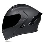 Woljay Full Face Flip Up Motorcycle Modular Helmet Integrated Motorbike Dual Visor for Adults Men Women Moped Street Racing DOT Approved (Medium, Matte Black-Smoke Visor)