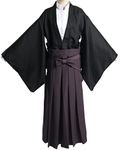 Men's Japanese Samurai Hakama Uniform Kendo Kimono Suit Aikido Judo Tradtional Martial Arts Costume (L, 17-Black)