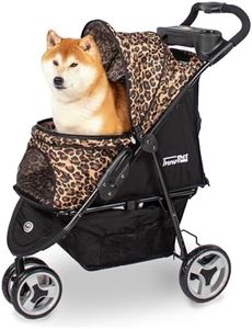 InnoPet Buggy Allure Cheetah - Stylish Leopard Print Dog Stroller with One-Hand Folding, Non-Puncture Wheels, Max 20kg, Storage Basket, and 2 Safety Tethers - Ideal Pet Pram for Cats and Dogs