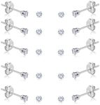 FOSIR 10 Pairs 3mm Tiny Women's Stainless Steel Round Clear Cubic Zirconia Stud Earrings (Surgical Steel)