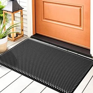 Fowooyeen Outdoor Door Mat, 30'' x 17'' Silicone Scraper Front Door Mats, Sturdy Non-Slip Waterproof Indoor Entrance Mat, Low-Profile Shoe Clean Step Mat, Black