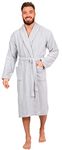 Adore Home Mens 100% Cotton Bathrobe Terry Towelling Shawl Collar Bath Robe Dressing Gown, Silver, S