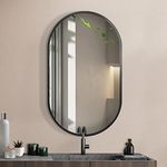 Yezi Home Mirror Oval Wall Mounted Vanity Hanging Decor for Bathroom Bedroom Makeup Shower Room Black Metal Framed 84x50CM