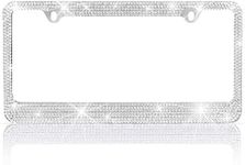 Stainless Steel Silver Sparkly Sparkling Diamond Crystal Bling Premium License Plate Frame Stainless Steel Metal Silver Rhinestone for Women Universal Size for Car Truck SUV (Pack of 2)