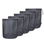 iBasingo Black Drawstring Bags Mesh Bag Nylon Sack Durable Net Bag Small Travel Stuff Sack Mesh Storage Ditty Bag for Cosmetics Shower Gels Ball Pot Cup Tool 5 pieces/lot, (D)24cm * (H)30cm BVP08