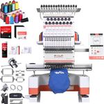 Poolin EOM 15-Needle Embroidery Machine | Starter Bundle – Includes 3D Puffy Foam,15 Threads,144pcs Pre-Wound Bobbins, 12x25'' Cut Away Stabilizer