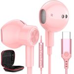 USB C Headphones Wired for iPhone 16 15 Pro Max Google Pixel 6 6A 7 7A 8 9, Corded Type C Stereo Earphones Magnetic Earbuds with Mic Girls for Samsung Galaxy S24 S23 Ultra S22 Plus S21 FE Oneplus Pink