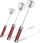 Pack of 3 Semi-Automatic Whisk, Kitchen Hand Whisk, Stainless Steel Egg Beater, Milk Frother, Rotating Push Mixer, Stirrer for Whisking, Beating and Stirring (Red)