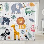 Kids Zoo Animal Bath Curtain Cute Wild Animals Shower Curtain Cartoon Safari Wild Bathroom Shower Curtain Set Boys Girls Bedroom Decor Exotic Natural Waterproof Shower Curtain with Hooks 72x72 Inch