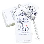 Aokbean 52pcs Love Heart Vintage Skeleton Key Bottle Opener Party Favor Wedding Favor Guest Souvenir Gift Set with Escort Thank You Tag Card and Keychain (Antique Silver)