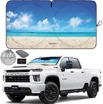 Autoamerics 1-Piece Windshield Sun Shade - Sunny Beach Design Foldable Car Front Window Sunshade for Cars SUV Truck Heat Blocker Visor Protector Blocks Max UV Rays and Keeps Your Vehicle Cool - Large