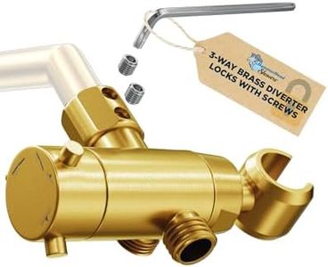 HammerHead Showers® Solid Metal 3 Way Shower Diverter Valve with Shower Head Holder — Universal Splitter To Connect Handheld Spray Wand And Rain Showerhead to Shower Arm Mount — Brushed Gold