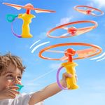 MiDeer Flying Disc Launcher Toy for Kids, Rip Cord Flying Saucer with 10 Inch Large Wings, Fly Over 50 Feet, STEM Toy Pull String Flying Propeller for Kids Age 3+